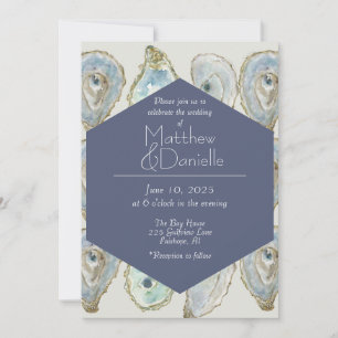 Convite Casamento de Ostras de Aquarela- Azul Derrante