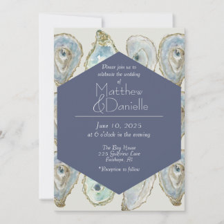 Convite Casamento de Ostras de Aquarela- Azul Derrante
