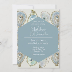 Convite Casamento de Ostras de Aquarela- Azul Derrante