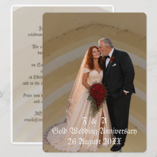 Convite Casamento de Ouro 50º Aniversário Casal Foto Beijo