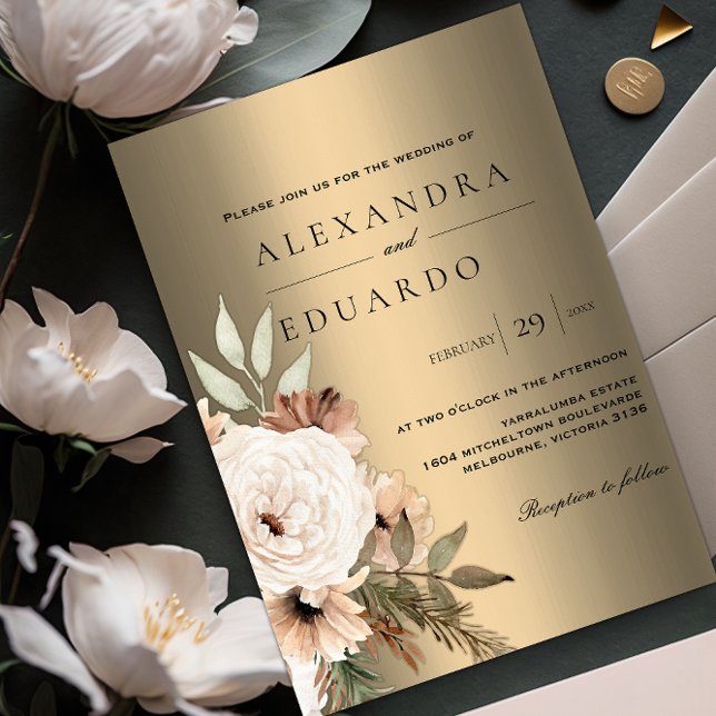 Convite Casamento de ouro Boho Wildflower (Criador carregado)