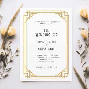 Convite Casamento de ouro branco Art Deco Gatsby