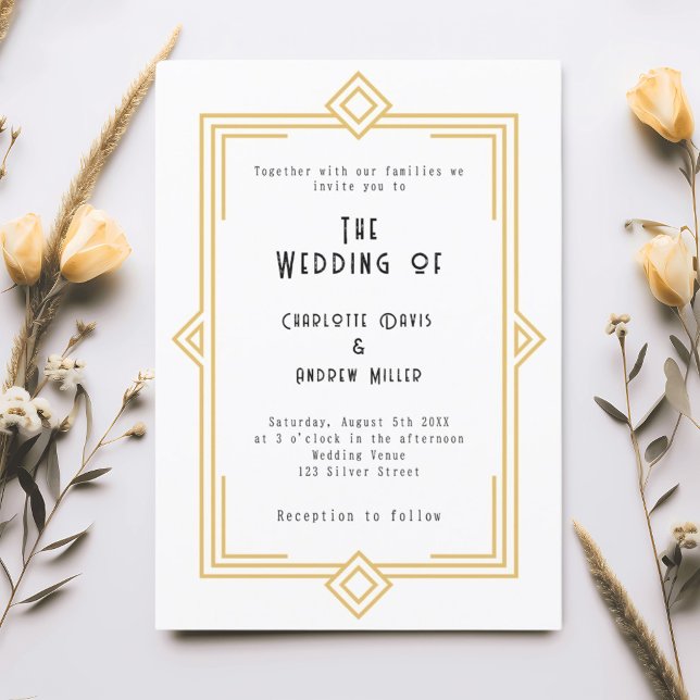 Convite Casamento de ouro branco Art Deco Gatsby (Criador carregado)