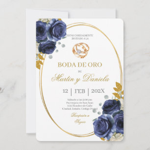Convite Casamento de ouro com boho azul