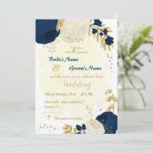 Casamento de ouro com flores azuis e brancas marin