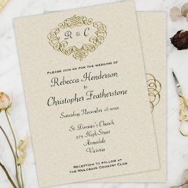 Convite Casamento de ouro Crest Monogrammed Elegance