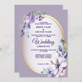 Convite Casamento de Ouro de Aquarela Rosa Púrpura