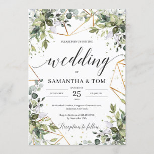Convite Casamento de ouro de eucalipto com folhagem de boh