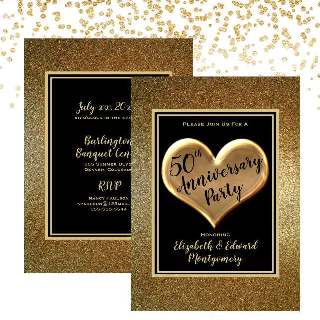 Convite Casamento de Ouro de Festa de 50 Anos (50th Anniversary Party Golden Wedding Invitation)