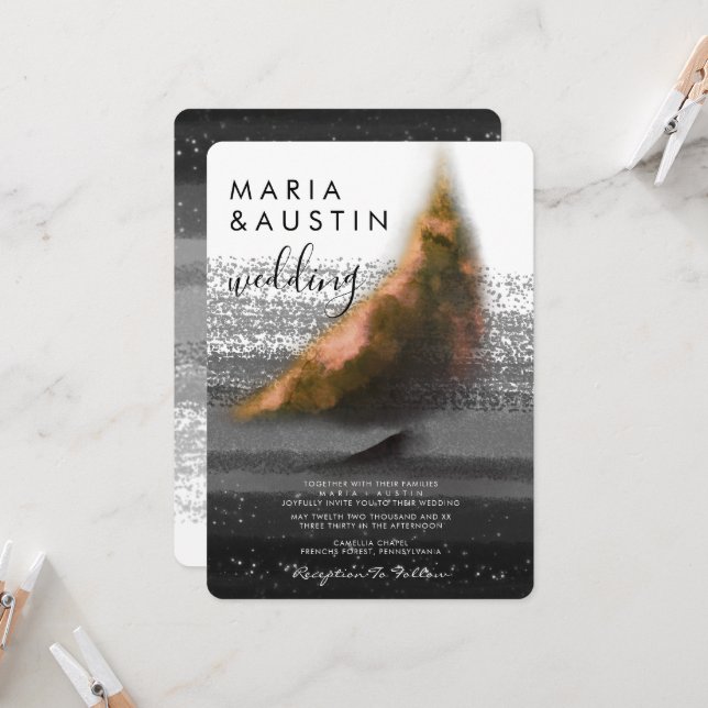 Convite Casamento de Ouro Elegante Negra-Branca-Negra-Negr (Frente/Verso In Situ)