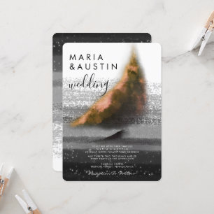 Convite Casamento de Ouro Elegante Negra-Branca-Negra-Negr