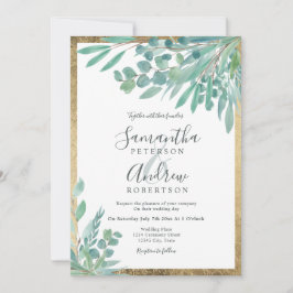 Convite Casamento de ouro floral Eucalyptus