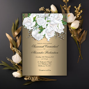 Convite Casamento de ouro Glamor e Buquê Branca