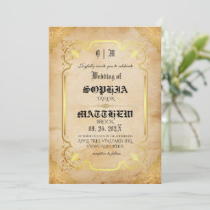 Convite Casamento de Ouro Medieval Personalizável