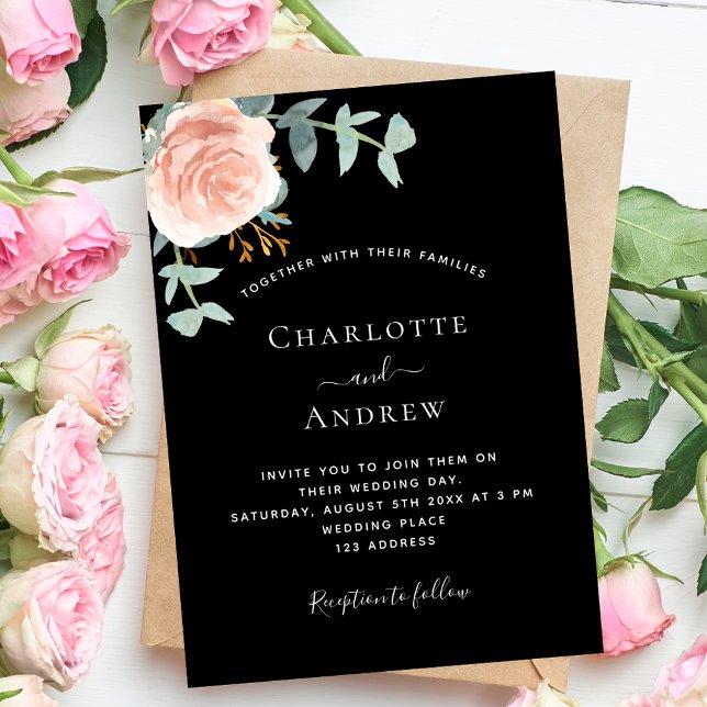 Convite Casamento de ouro rosa a negro com luxo (Criador carregado)