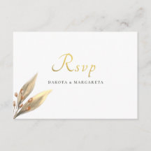 Casamento de ouro RSVP com folha rustica Elegante