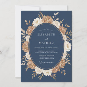 Convite Casamento de Outono Azul Naval Refinado