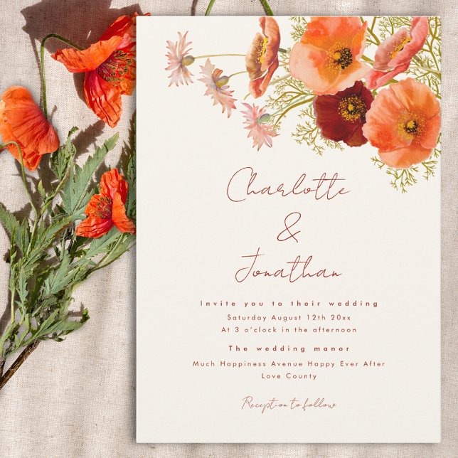 Convite Casamento de Outono Boho com Flores Silvestres (Boho wildflower wedding invitation with whimsical script and watercolor florals)