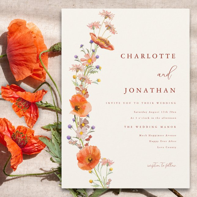 Convite Casamento de Outono Boho com Flores Silvestres (Boho wildflower simple wedding invitation )
