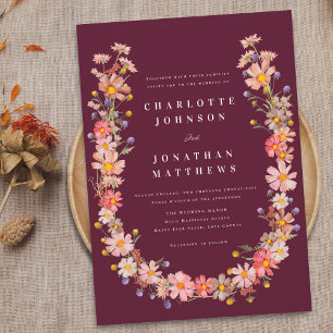 Convite Casamento de Outono Boho com Flores Silvestres
