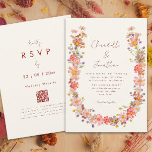 Convite Casamento de Outono Boho com Flores Silvestres