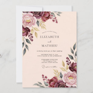 Convite Casamento de Outono Burgundy Exquisito