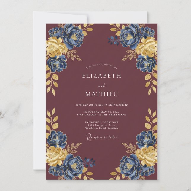Convite Casamento de Outono Burgundy Ornate (Frente)