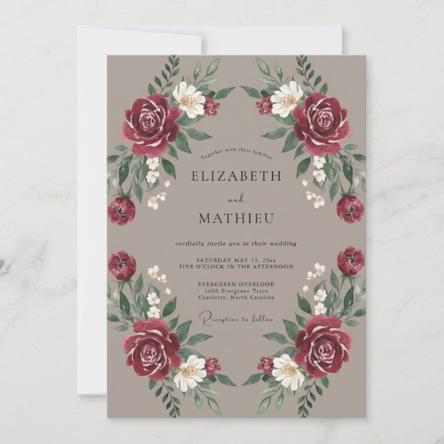 Convite Casamento de Outono Burgundy Polido (Frente)