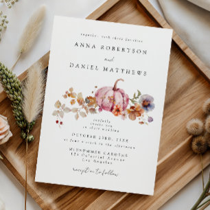 Convite Casamento de Outono com Abóbora Floral Elegante