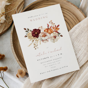 Convite Casamento de Outono com Abóbora Floral Elegante