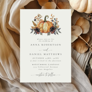 Convite Casamento de Outono com Abóbora Floral em Aquarela