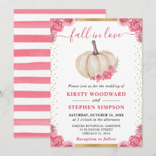 Convite Casamento de Outono com Abóbora Floral Rosa e Bran