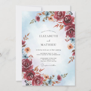 Convite Casamento de Outono com Aquarela de Borgonha
