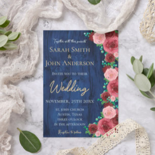Convite Casamento de Outono com Aquarela Rústica em Azul M