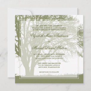 Convite Casamento de Outono com Carvalho e Verde Oliva