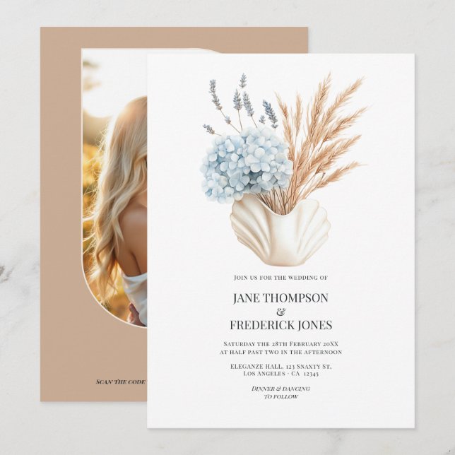Convite Casamento de Outono com Estilo Costeiro - Código Q (Frente/Verso)