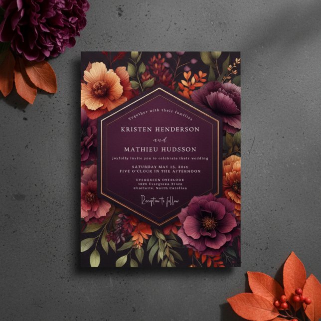 Convite Casamento de Outono com Flor de Borgonha (Criador carregado)