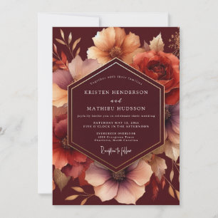Convite Casamento de Outono com Florada Borgonha