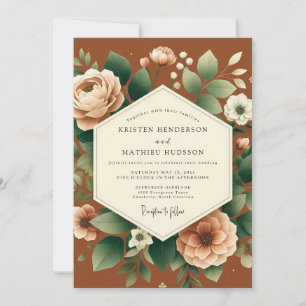 Convite Casamento de Outono com Florada de Terracota