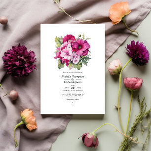 Convite Casamento de Outono com Flores Magenta e Sage