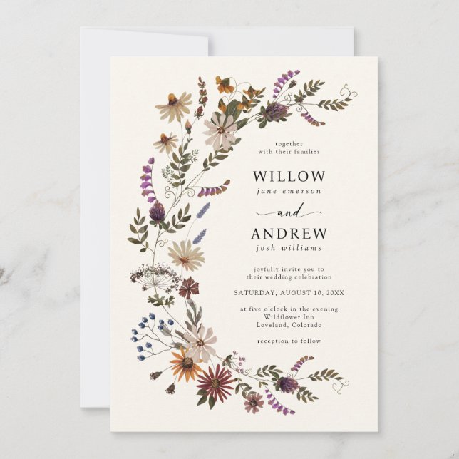 Convite Casamento de Outono com Flores Silvestres (Frente)