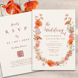 Convite Casamento de Outono com Flores Silvestres Boho Cód