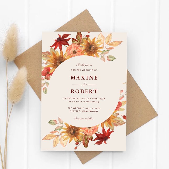 Convite Casamento de Outono com Folhas de Outono Elegantes (Elegant fall leaves wedding invitation brings cozy autumn romance to your special day.)