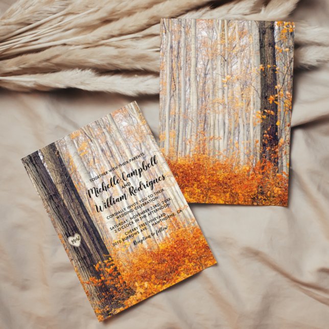 Convite Casamento de Outono com Folhas de Outono Rústicas (Criador carregado)