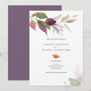 Convite Casamento de Outono com Folhas Roxas