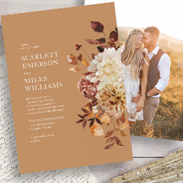 Convite Casamento de Outono com Foto em Dourado