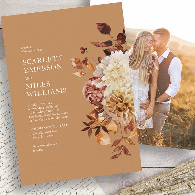 Convite Casamento de Outono com Foto em Dourado (Gold Photo Fall Wedding Invitation
)