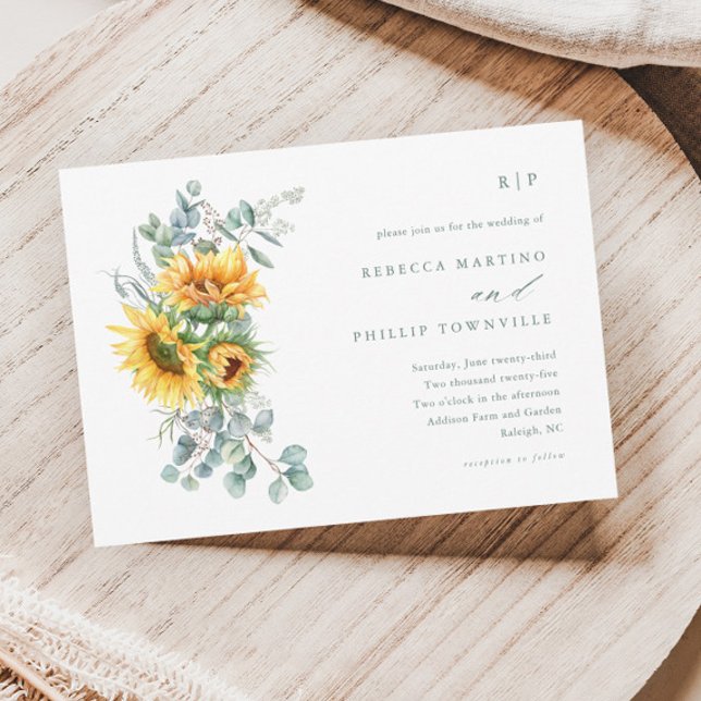 Convite Casamento de Outono com Girassol Eucalipto Elegant (Criador carregado)