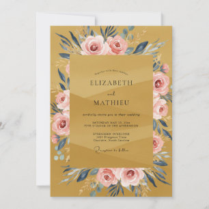 Convite Casamento de Outono com Rosa Painterly Ocre