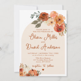Convite Casamento de outono de Boho Terracotta Fall Pumpki
